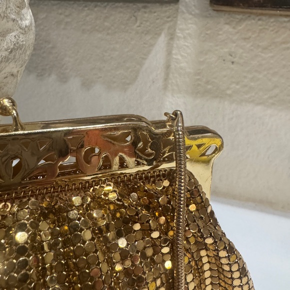 VTG 1940s Whiting‎ & Davis Gold Mesh Flapper Bag Purse | Brass Pierced Frame - Picture 7 of 11